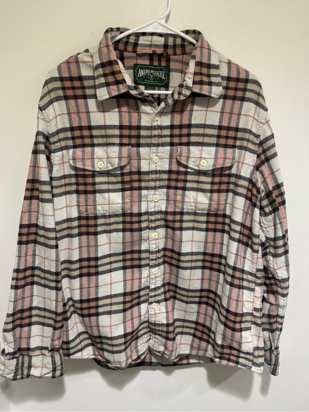 American Eagle Outfitters Pink Plaid Button-Up Flannel Shirt